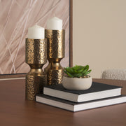 Akira Small Hammered Gold Metal Pillar Candle Holder-Table Candle Holders-DECOROLALA