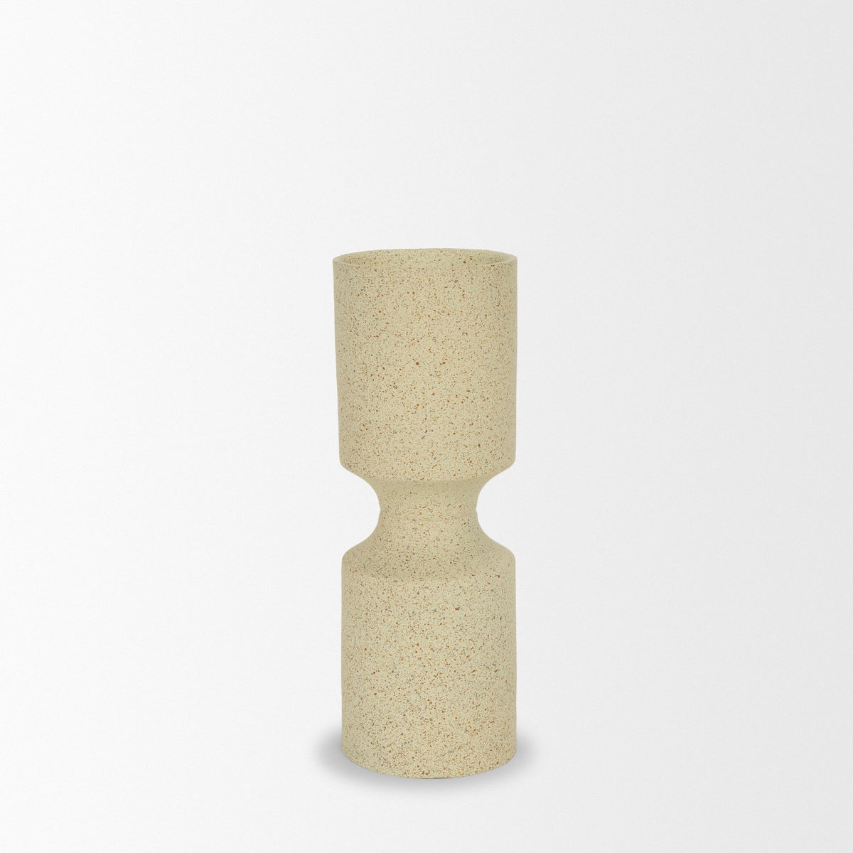 Akira Small Textured Beige Metal Pillar Candle Holder-Table Candle Holders-DECOROLALA