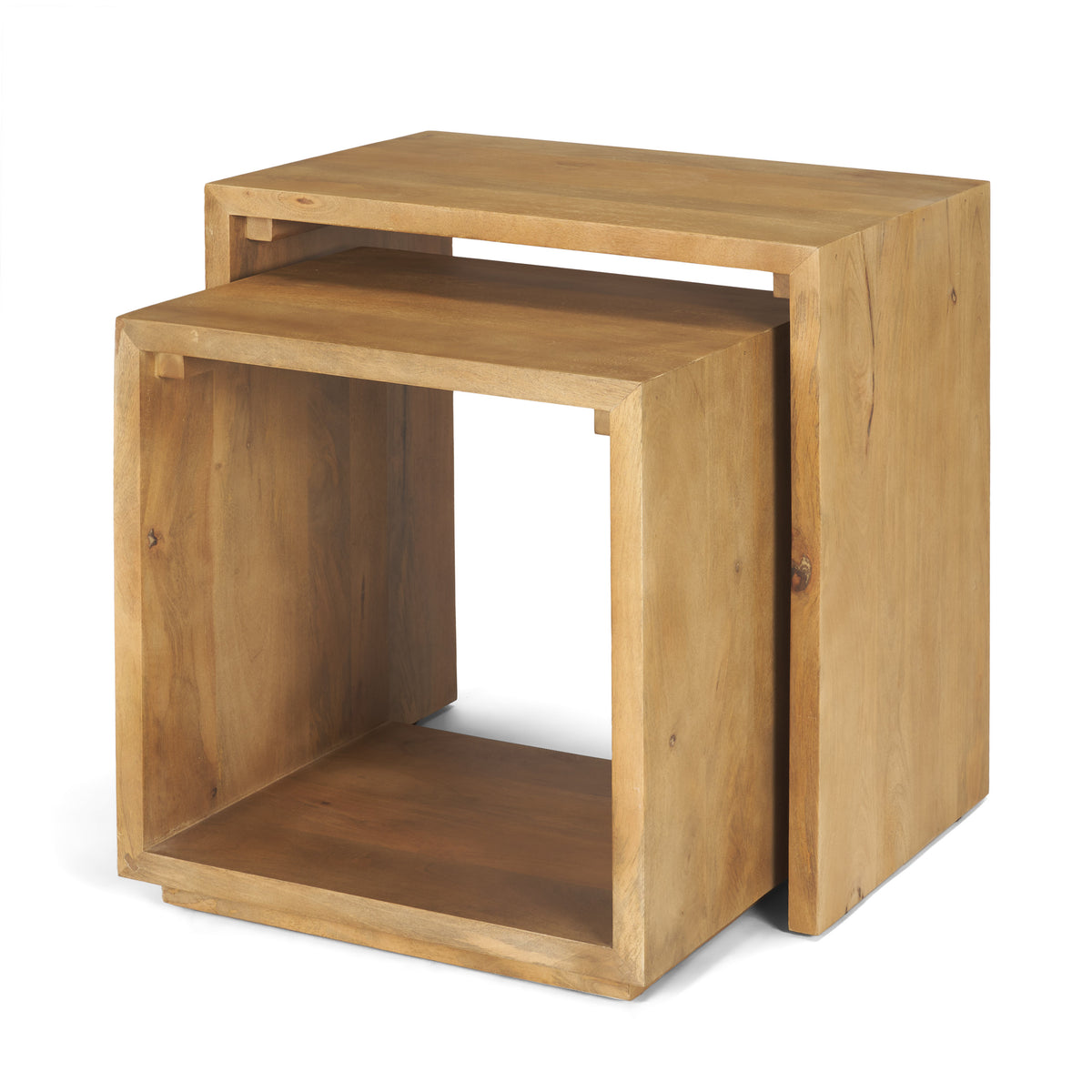 Alanna 22.0L x 15.0W x 22.0H Set of 2 Brown Wood Nesting Accent Tables-Accent Tables-DECOROLALA