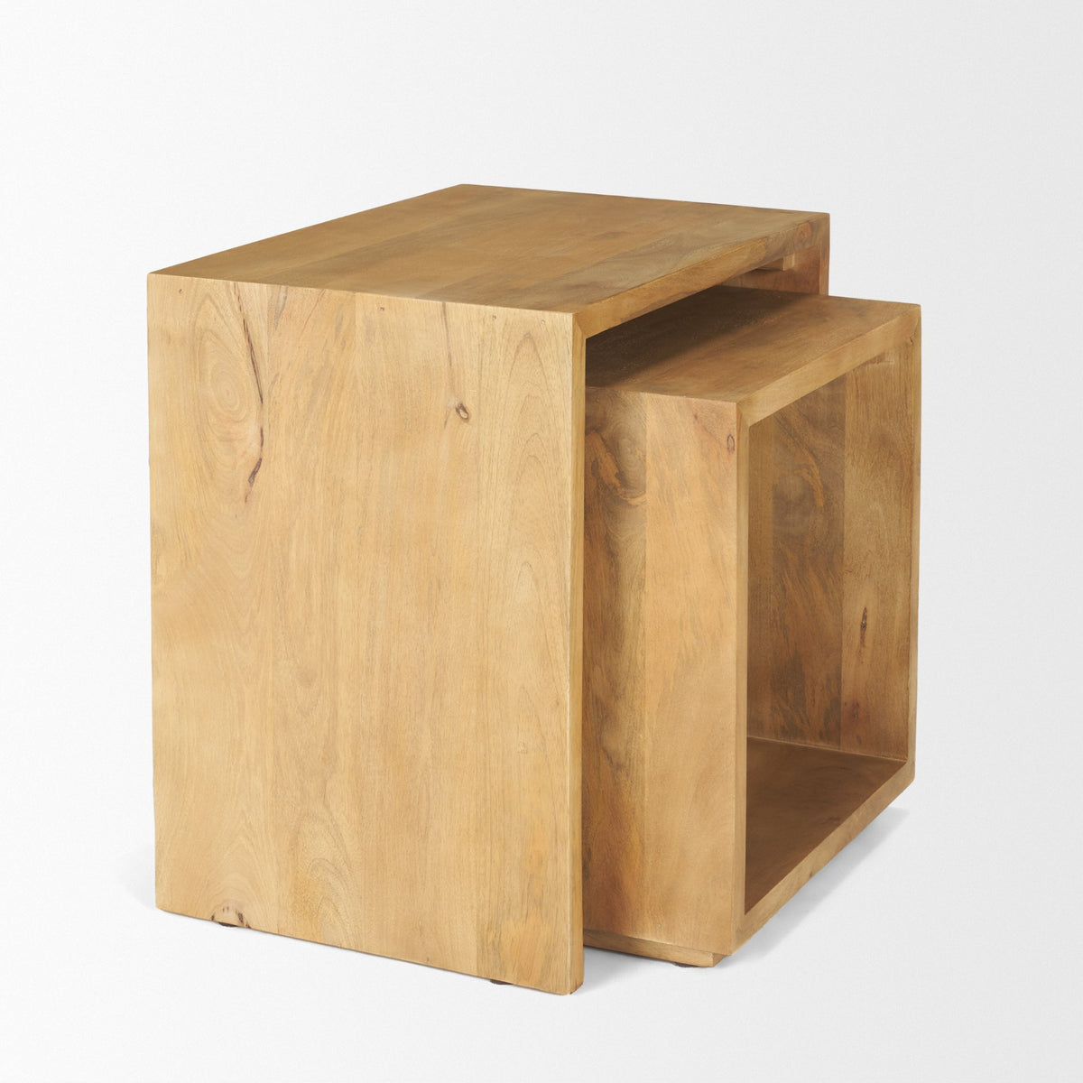 Alanna 22.0L x 15.0W x 22.0H Set of 2 Brown Wood Nesting Accent Tables-Accent Tables-DECOROLALA