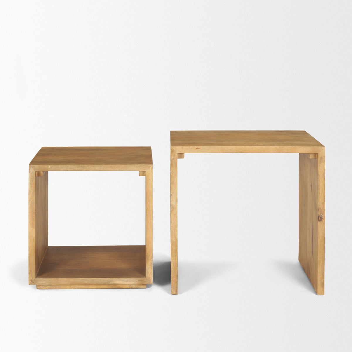 Alanna 22.0L x 15.0W x 22.0H Set of 2 Brown Wood Nesting Accent Tables-Accent Tables-DECOROLALA
