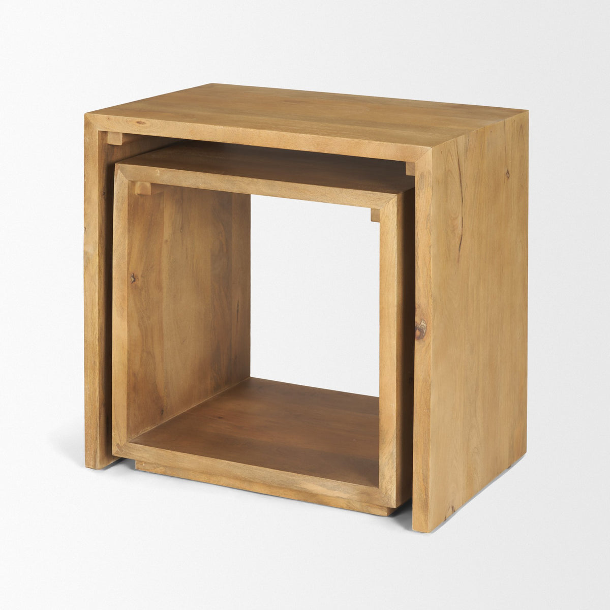 Alanna 22.0L x 15.0W x 22.0H Set of 2 Brown Wood Nesting Accent Tables-Accent Tables-DECOROLALA