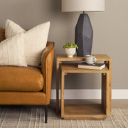 Alanna 22.0L x 15.0W x 22.0H Set of 2 Brown Wood Nesting Accent Tables-Accent Tables-DECOROLALA