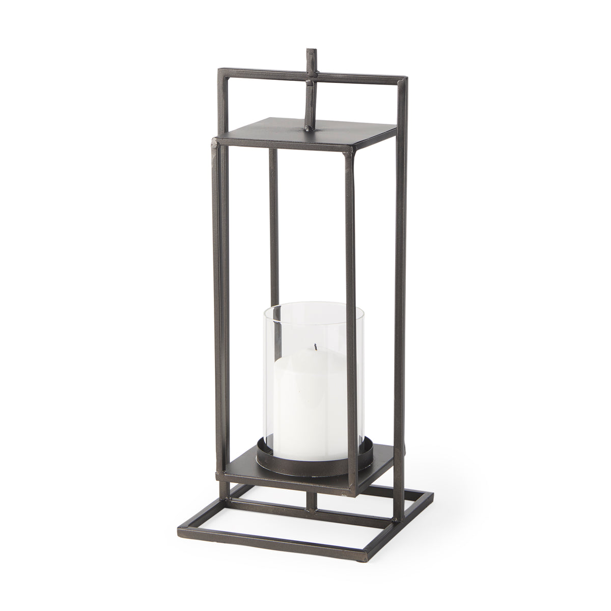 Albus II Small Black Metal Rectangular Candle Holder-Candle Holders-DECOROLALA