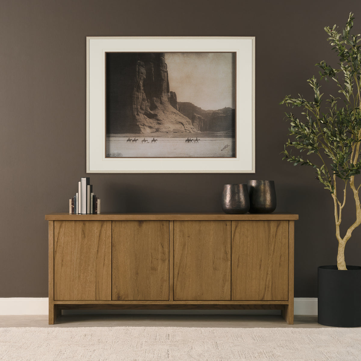 Alcott Brown Wood 4 Door Closed Sideboard-Sideboards & Buffets-DECOROLALA