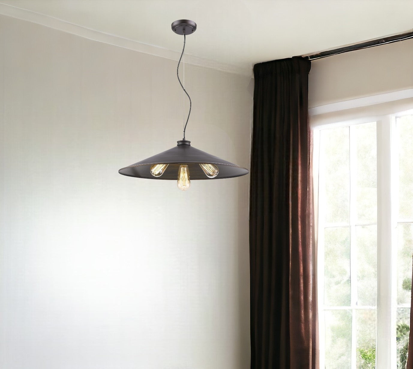 Alcove 4-Light Oil-Rubbed Bronze Pendant With Raw Brass Interior Shade-Pendants-Hanging Lights-DECOROLALA