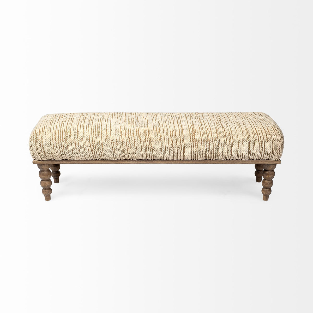 Alder II 55L x 16W Cream Upholstered Seat Wooden Base Accent Bench-Benches-DECOROLALA