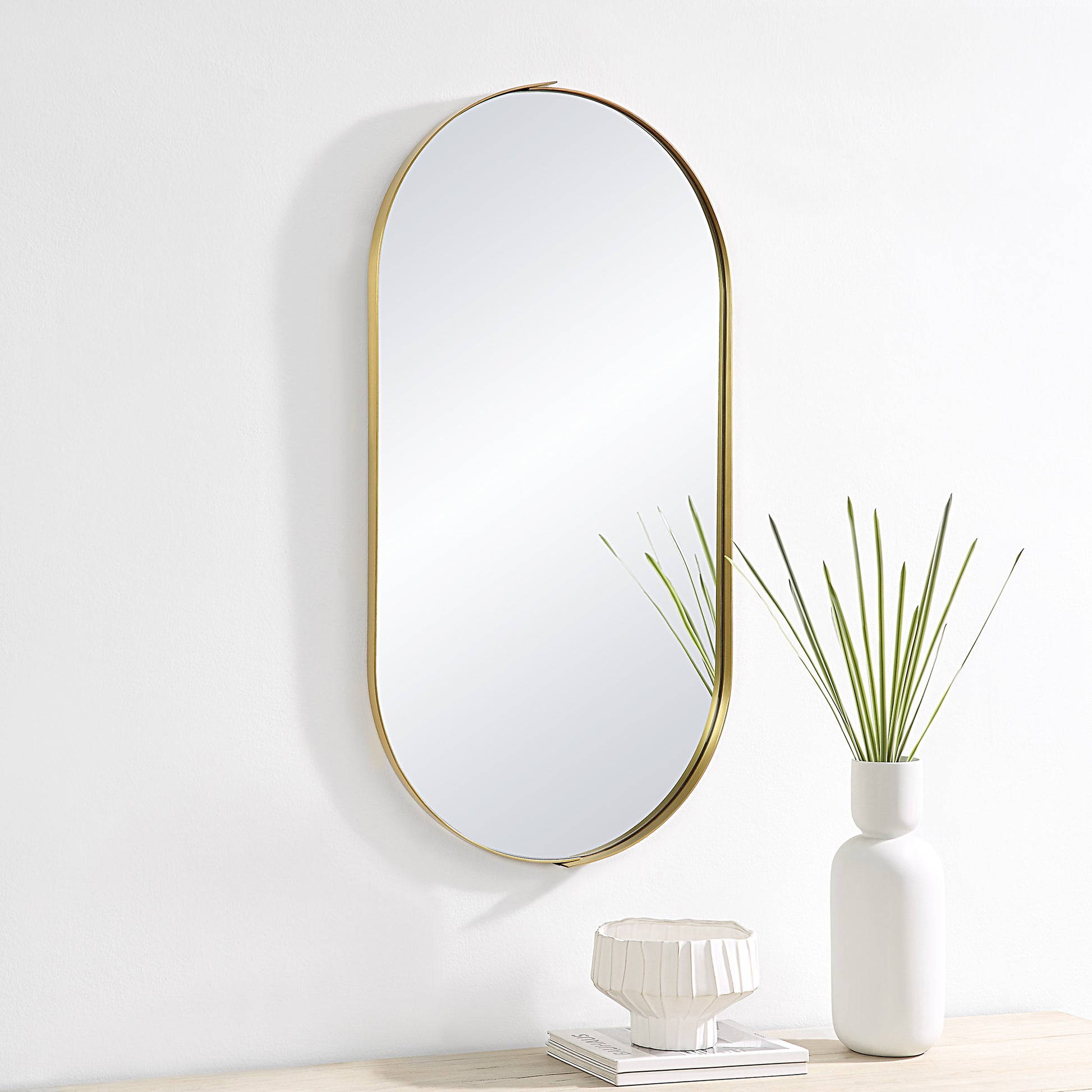 Aleah 40" Tall Oval Wall Mirror, Yellow-Mirror-DECOROLALA