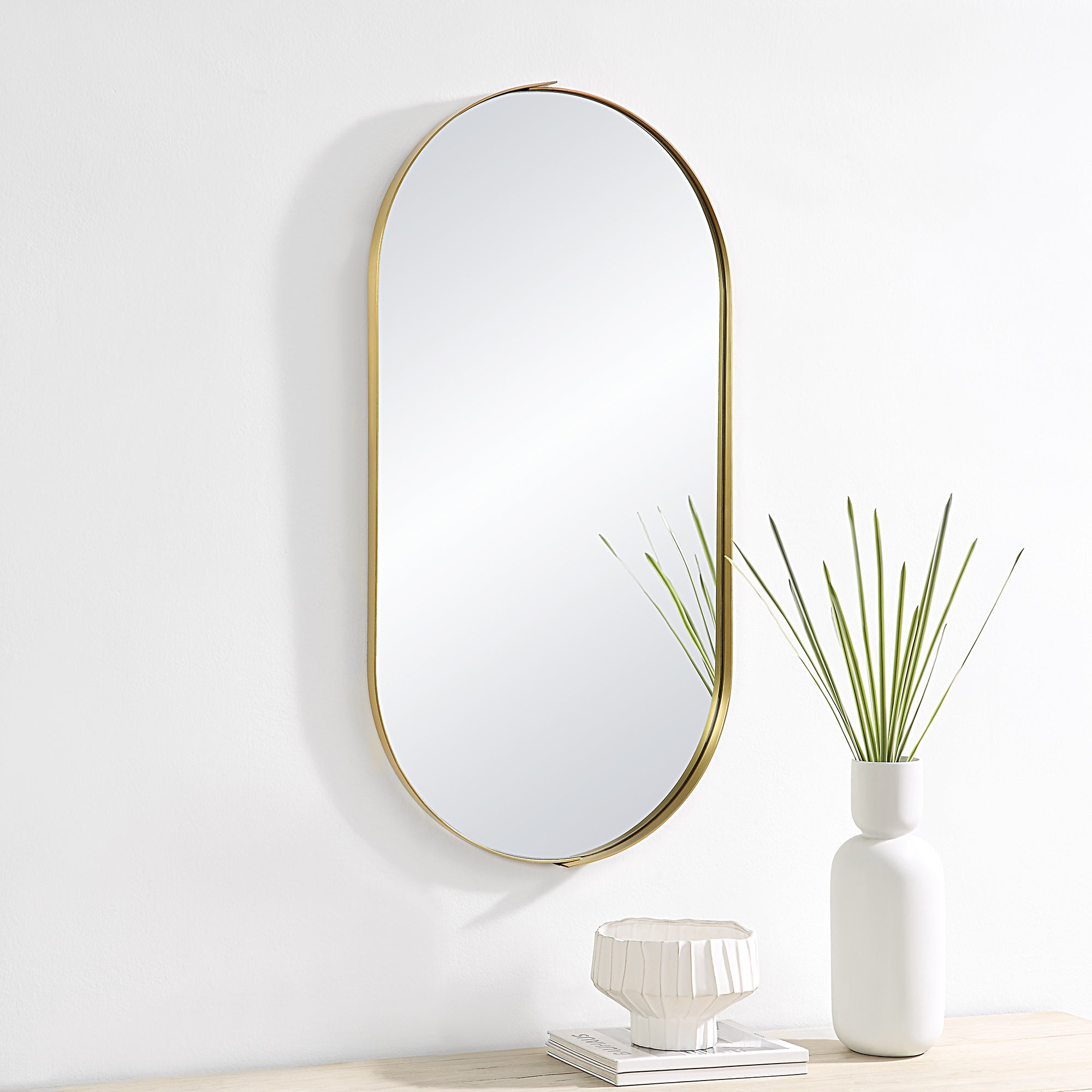 Aleah 40" Tall Oval Wall Mirror, Yellow-Mirror-DECOROLALA