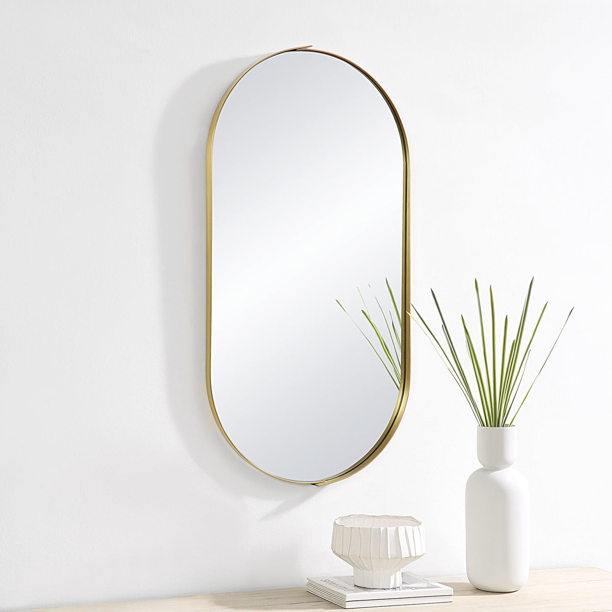 Aleah 40" Tall Oval Wall Mirror, Yellow-Mirrors-DECOROLALA