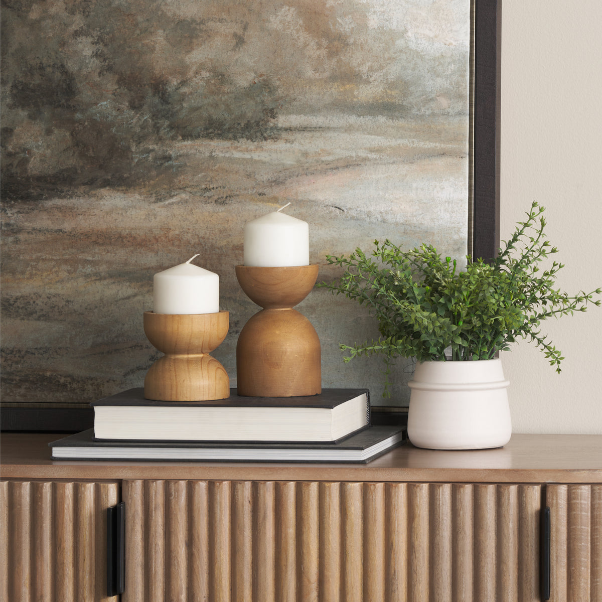 Aleena Wooden Candle Holder - Light Brown Mango Wood-Candle Holders-DECOROLALA