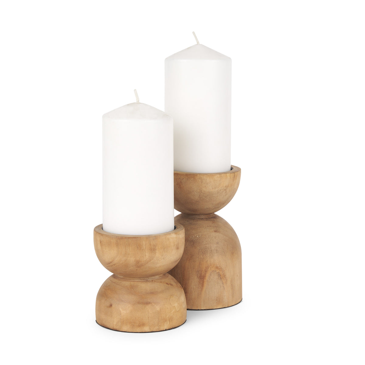 Aleena Wooden Candle Holder (Set of 2)-Table Candle Holders-DECOROLALA