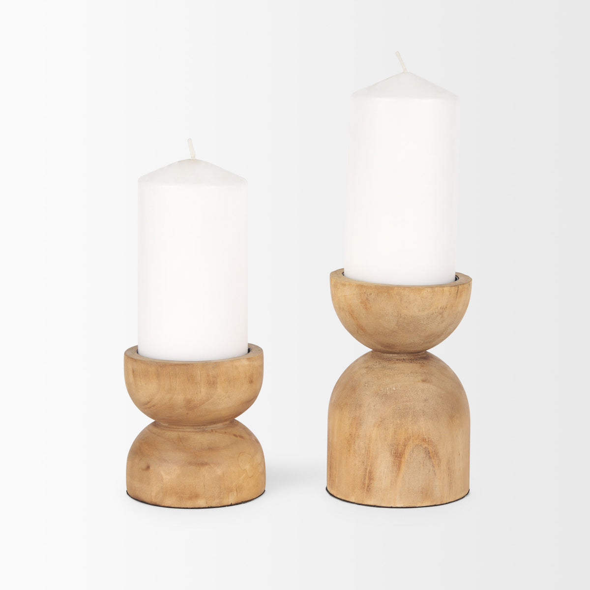 Aleena Wooden Candle Holder (Set of 2)-Table Candle Holders-DECOROLALA