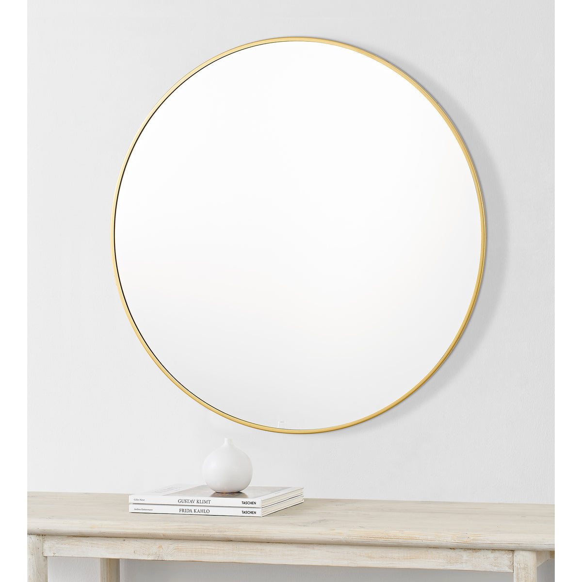 Alegre 30" Tall Round Wall Mirror, Yellow-Mirrors-DECOROLALA