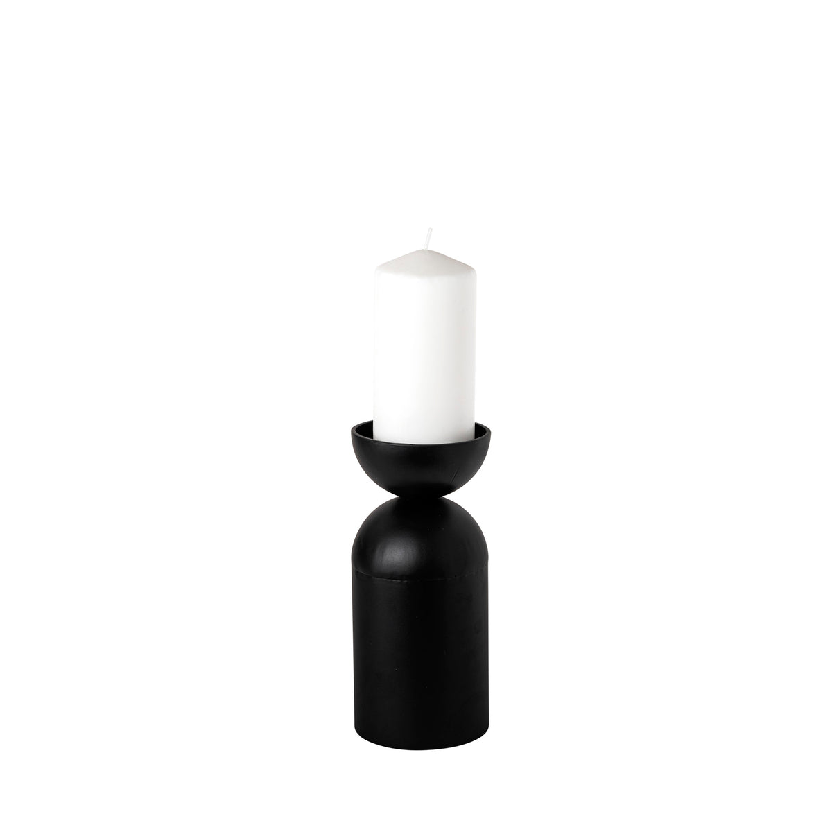 Alex Small Black Metal Cylindrical Table Candle Holder-Table Candle Holders-DECOROLALA