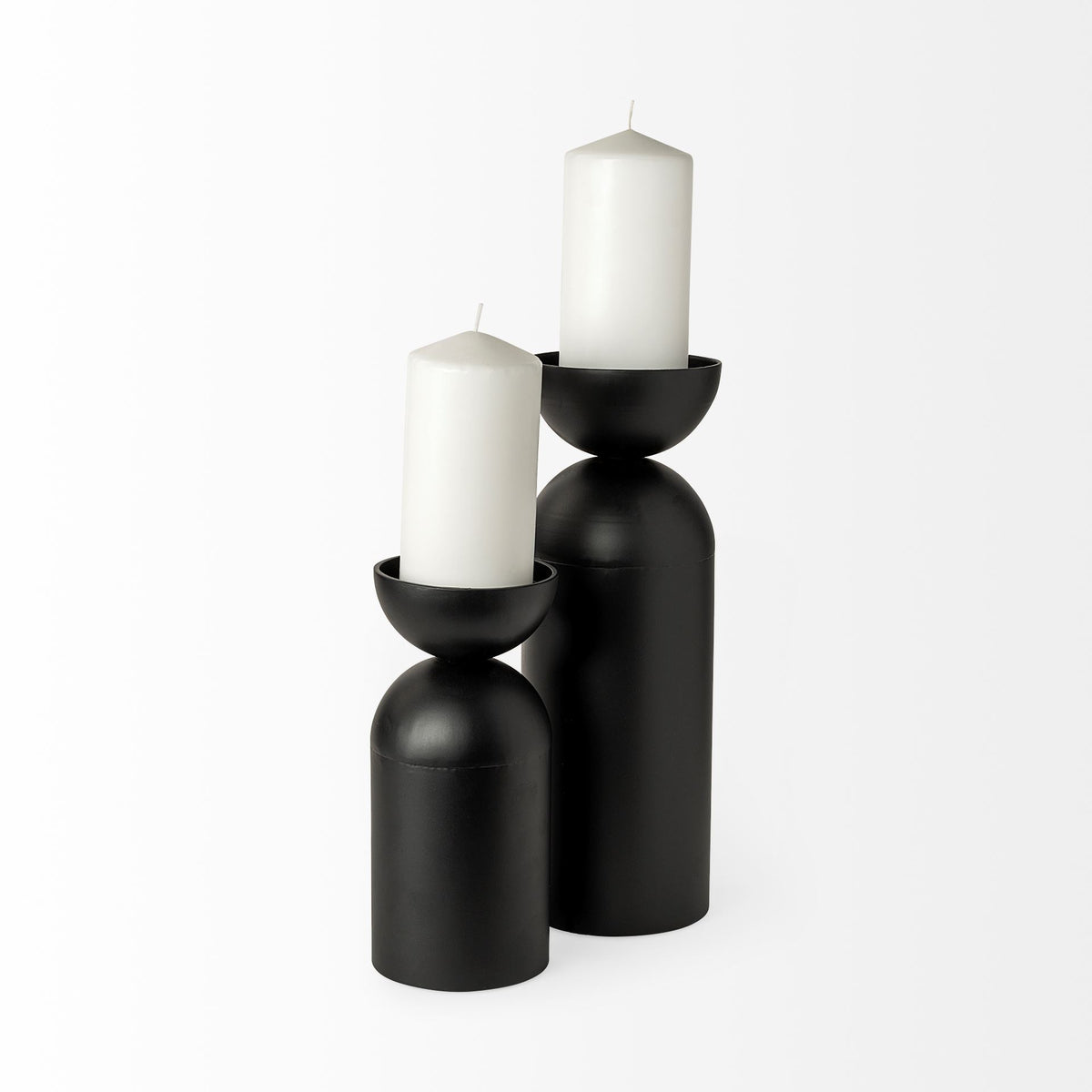 Alex Small Black Metal Cylindrical Table Candle Holder-Table Candle Holders-DECOROLALA