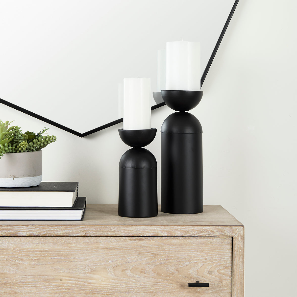 Alex Small Black Metal Cylindrical Table Candle Holder-Table Candle Holders-DECOROLALA