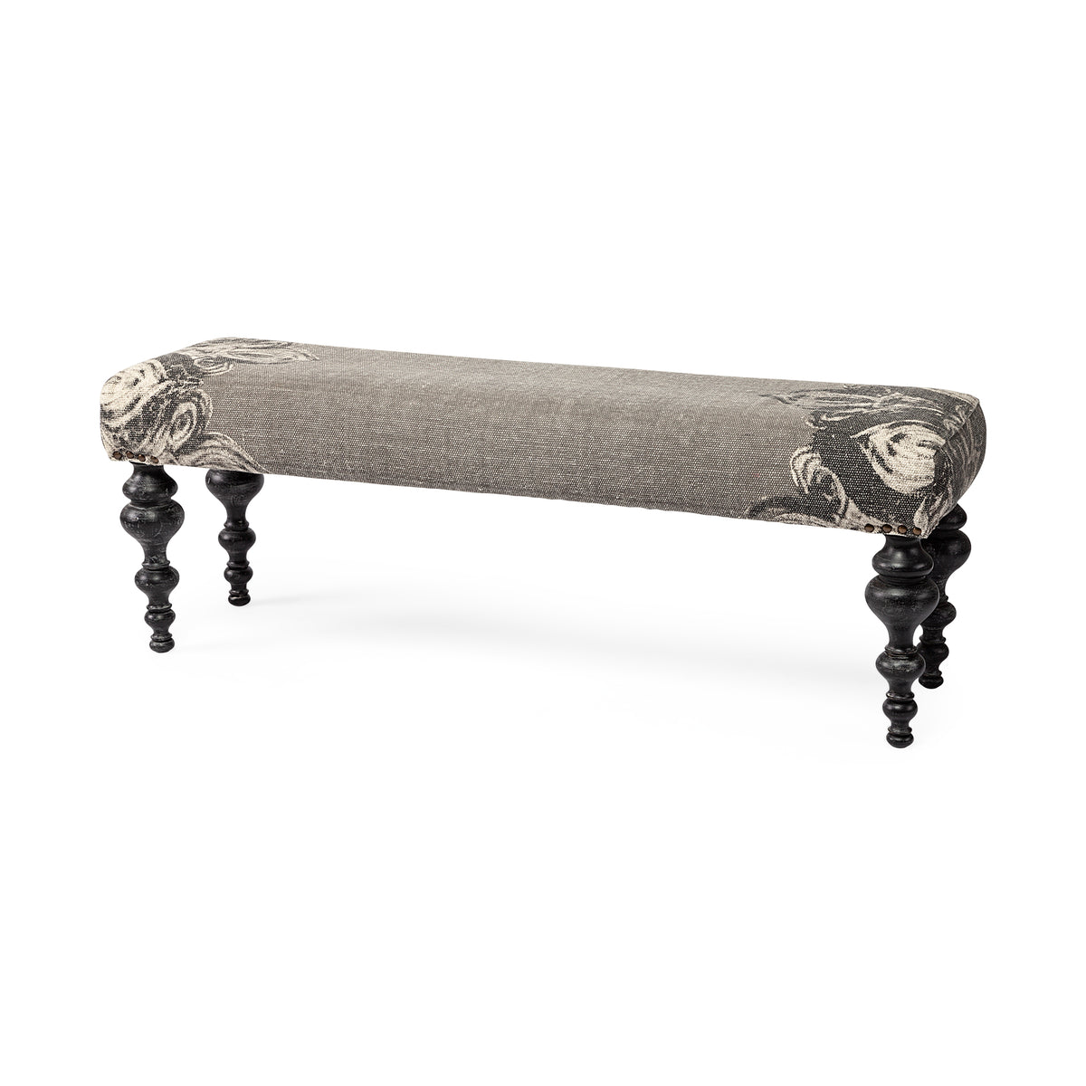 Alhambra 55L x 14W Upholstered Gray Seat W/Black Wood Legs Accent Bench-Benches-DECOROLALA