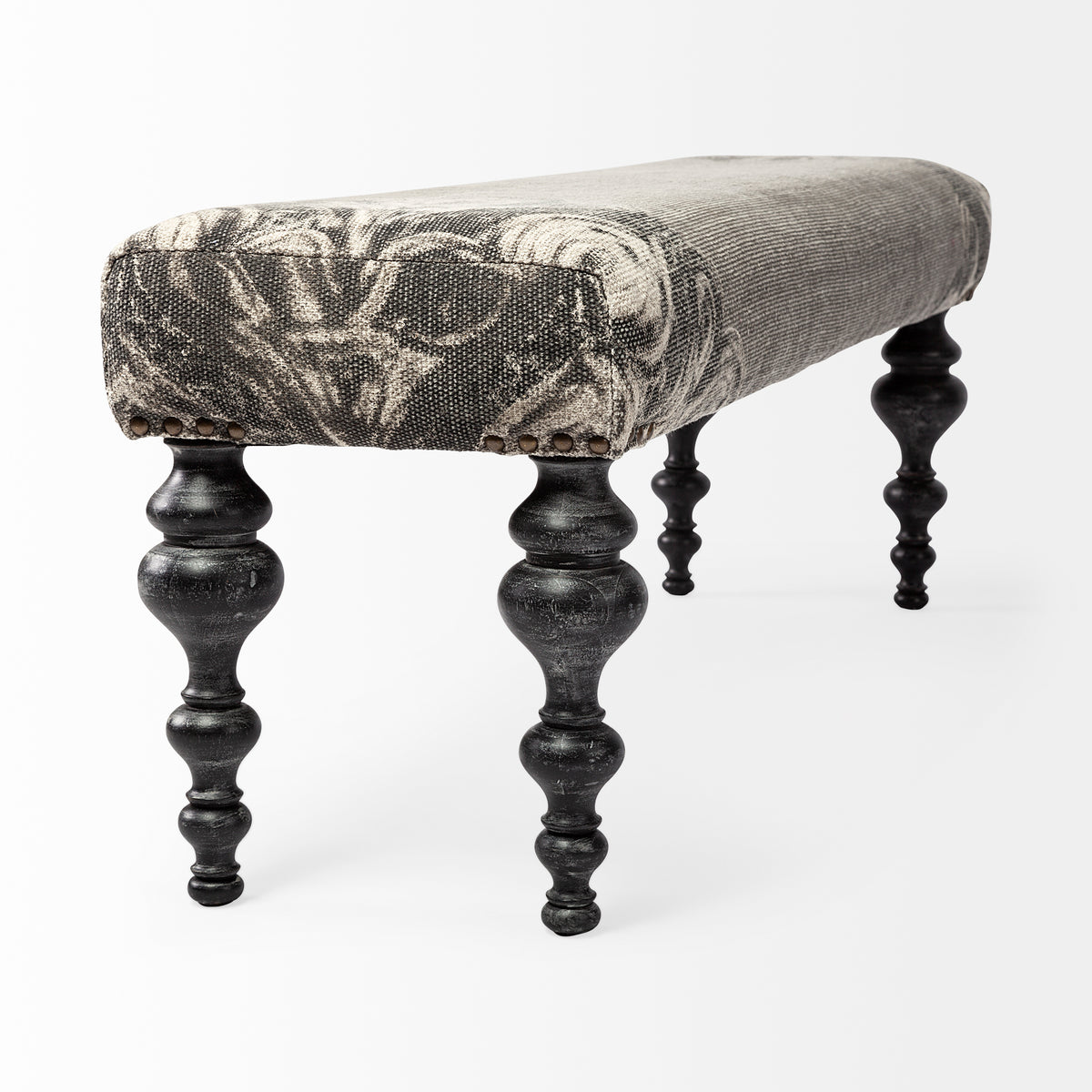 Alhambra 55L x 14W Upholstered Gray Seat W/Black Wood Legs Accent Bench-Benches-DECOROLALA