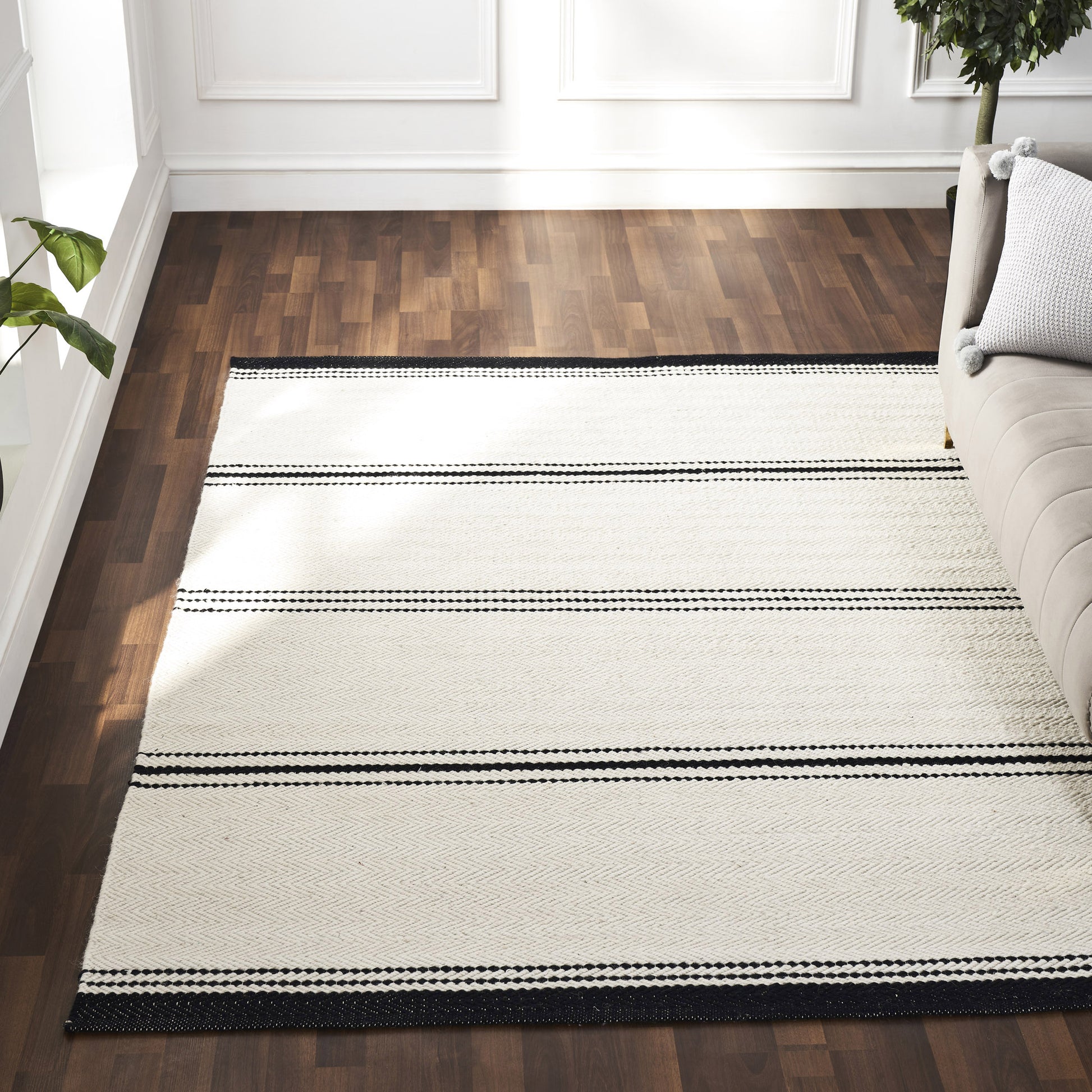 Alice Ivory and Black Stripe Wool Rug-Indoor Rug-DECOROLALA