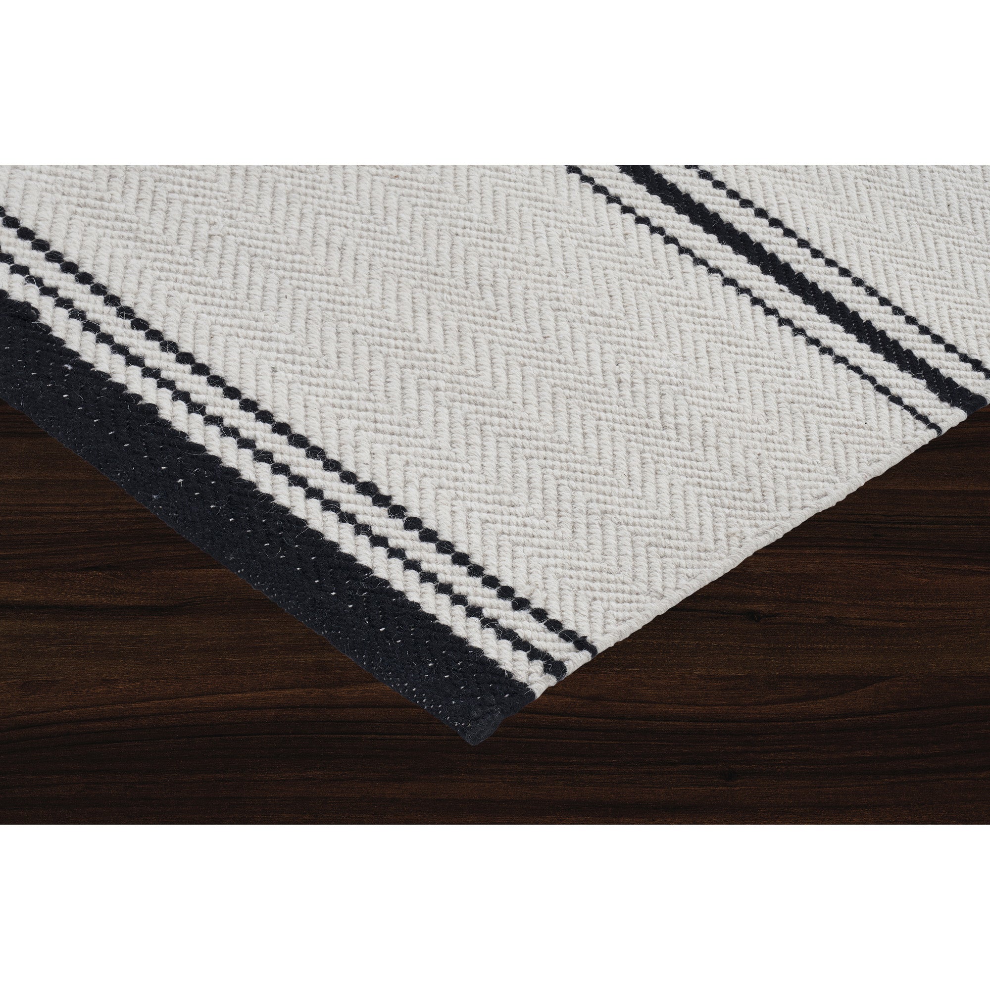 Alice Ivory and Black Stripe Wool Rug-Indoor Rug-DECOROLALA