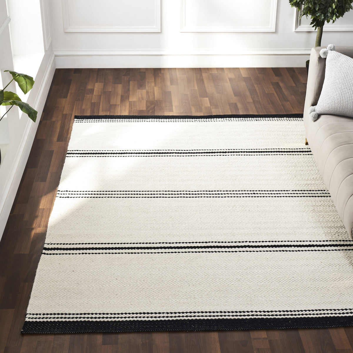 Alice Ivory and Black Stripe Wool Rug-Rugs-DECOROLALA