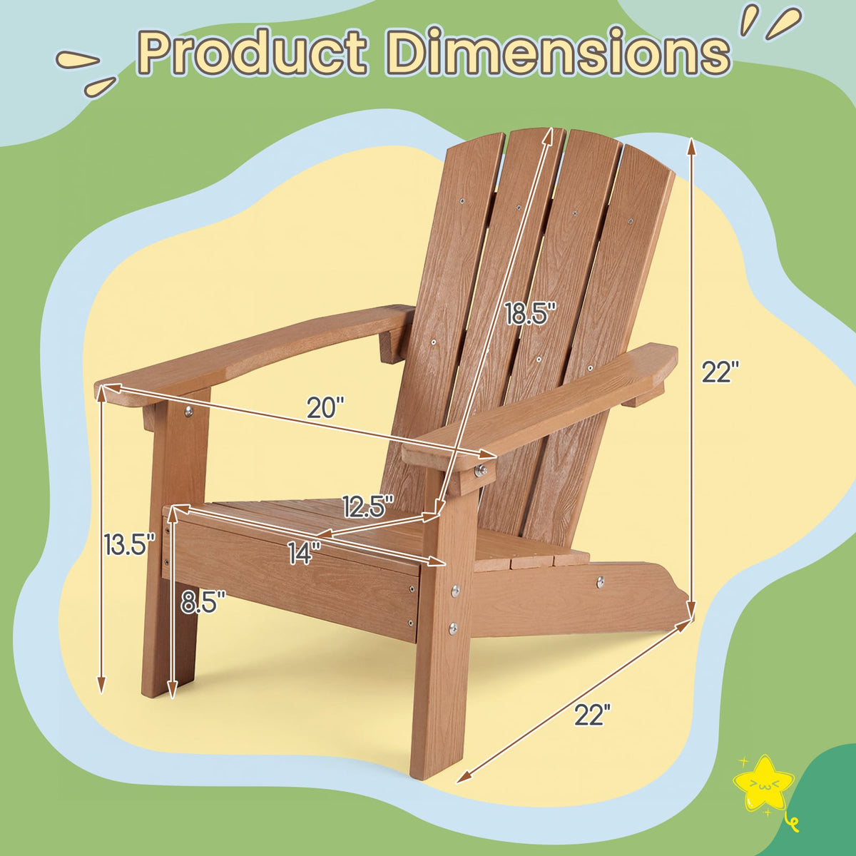 All-Weather HDPE Kid's Adirondack Chair with with High Backrest and Armrests-Natural-Kids Chairs-DECOROLALA