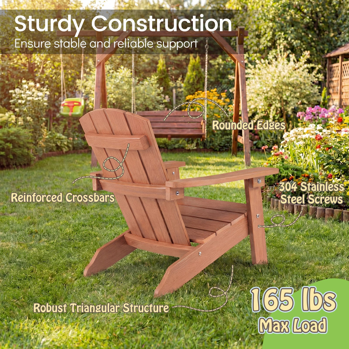 All-Weather HDPE Kid's Adirondack Chair with with High Backrest and Armrests-Natural-Kids Chairs-DECOROLALA