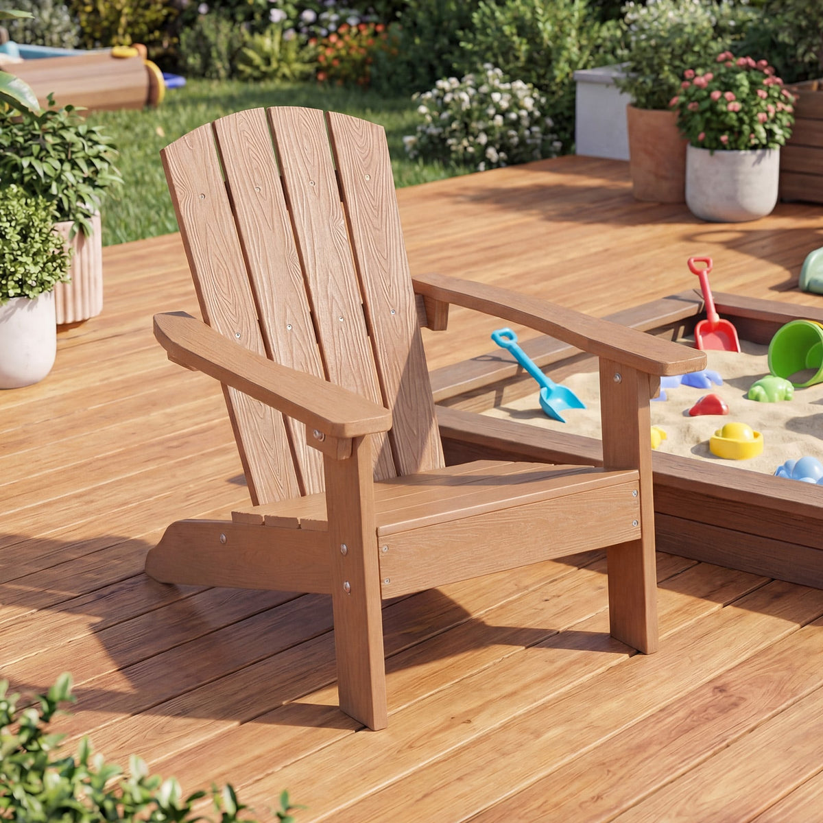 All-Weather HDPE Kid's Adirondack Chair with with High Backrest and Armrests-Natural-Kids Chairs-DECOROLALA