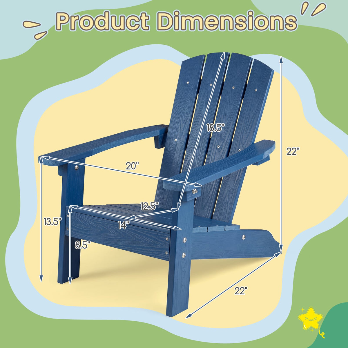 All-Weather HIPS Kid's Adirondack Chair with with High Backrest and Armrests-Blue-Kids Chairs-DECOROLALA