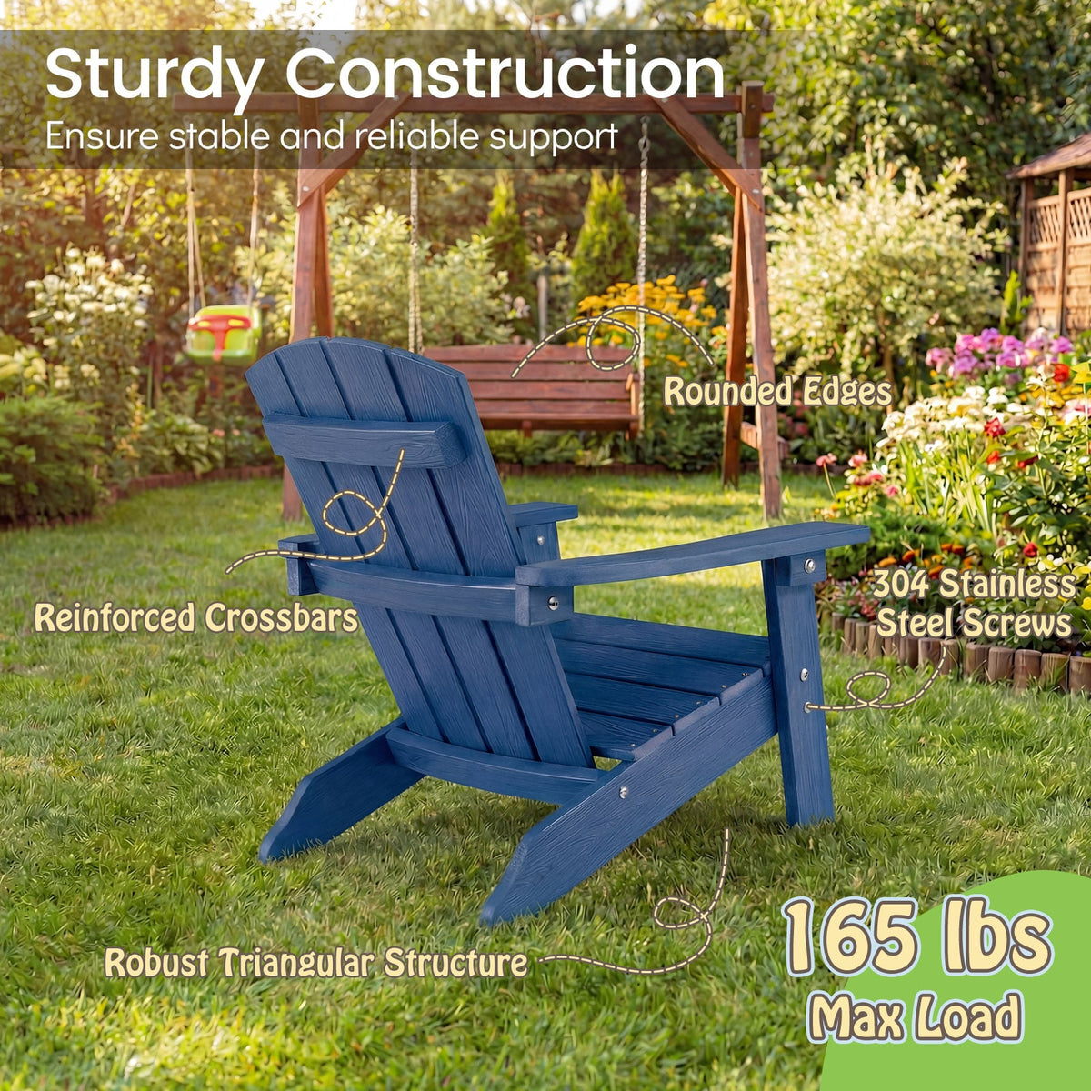 All-Weather HIPS Kid's Adirondack Chair with with High Backrest and Armrests-Blue-Kids Chairs-DECOROLALA
