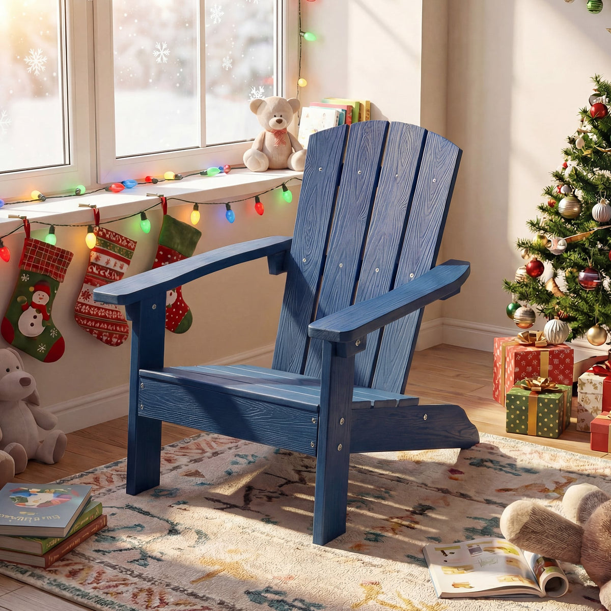 All-Weather HIPS Kid's Adirondack Chair with with High Backrest and Armrests-Blue-Kids Chairs-DECOROLALA