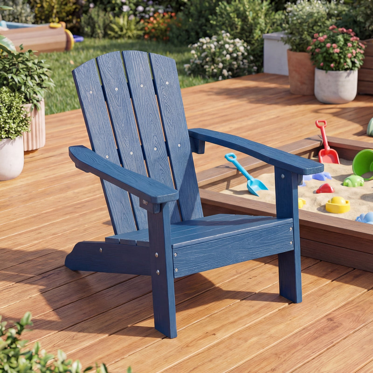 All-Weather HIPS Kid's Adirondack Chair with with High Backrest and Armrests-Blue-Kids Chairs-DECOROLALA
