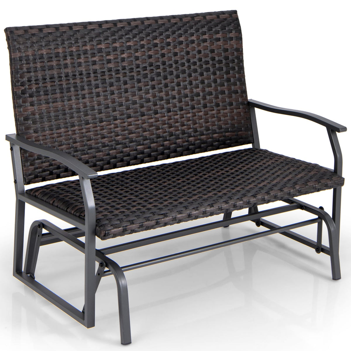 All Weather Outdoor 2-Person Swing Glider Bench with Quick Dry Foam Seat-Brown-Outdoor Benches-DECOROLALA