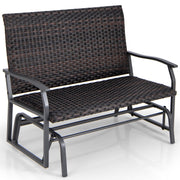 All Weather Outdoor 2-Person Swing Glider Bench with Quick Dry Foam Seat-Brown-Outdoor Benches-DECOROLALA