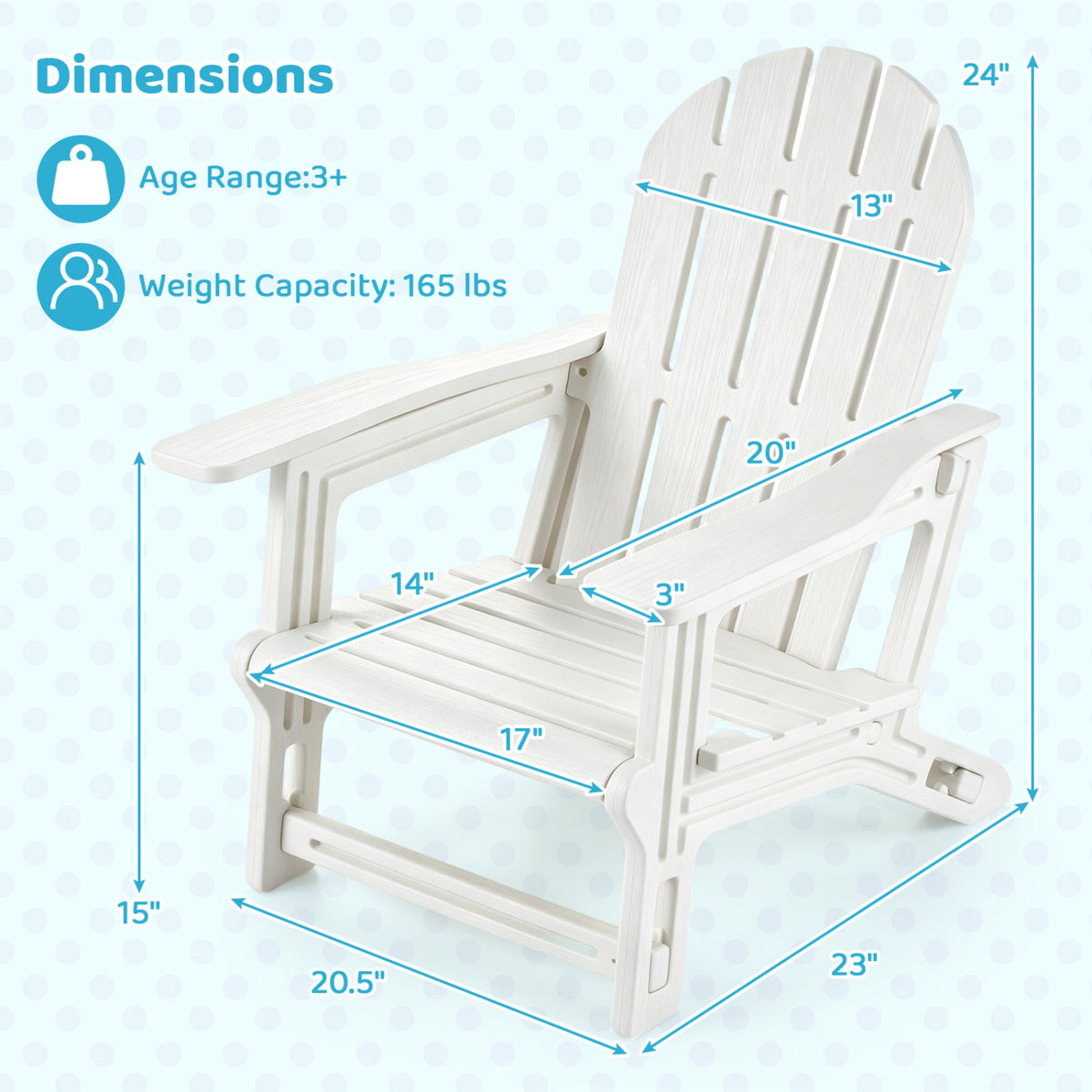 All-Weather Outdoor Kids Patio Seating with Ergonomic Design-White-Adirondack Chairs-DECOROLALA
