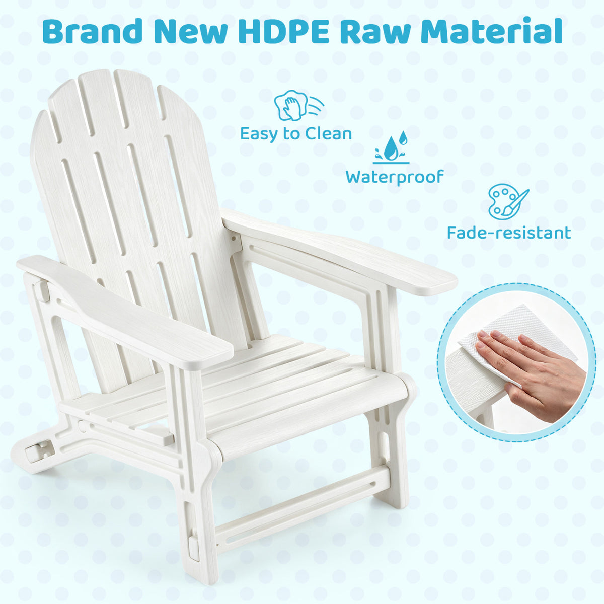 All-Weather Outdoor Kids Patio Seating with Ergonomic Design-White-Adirondack Chairs-DECOROLALA