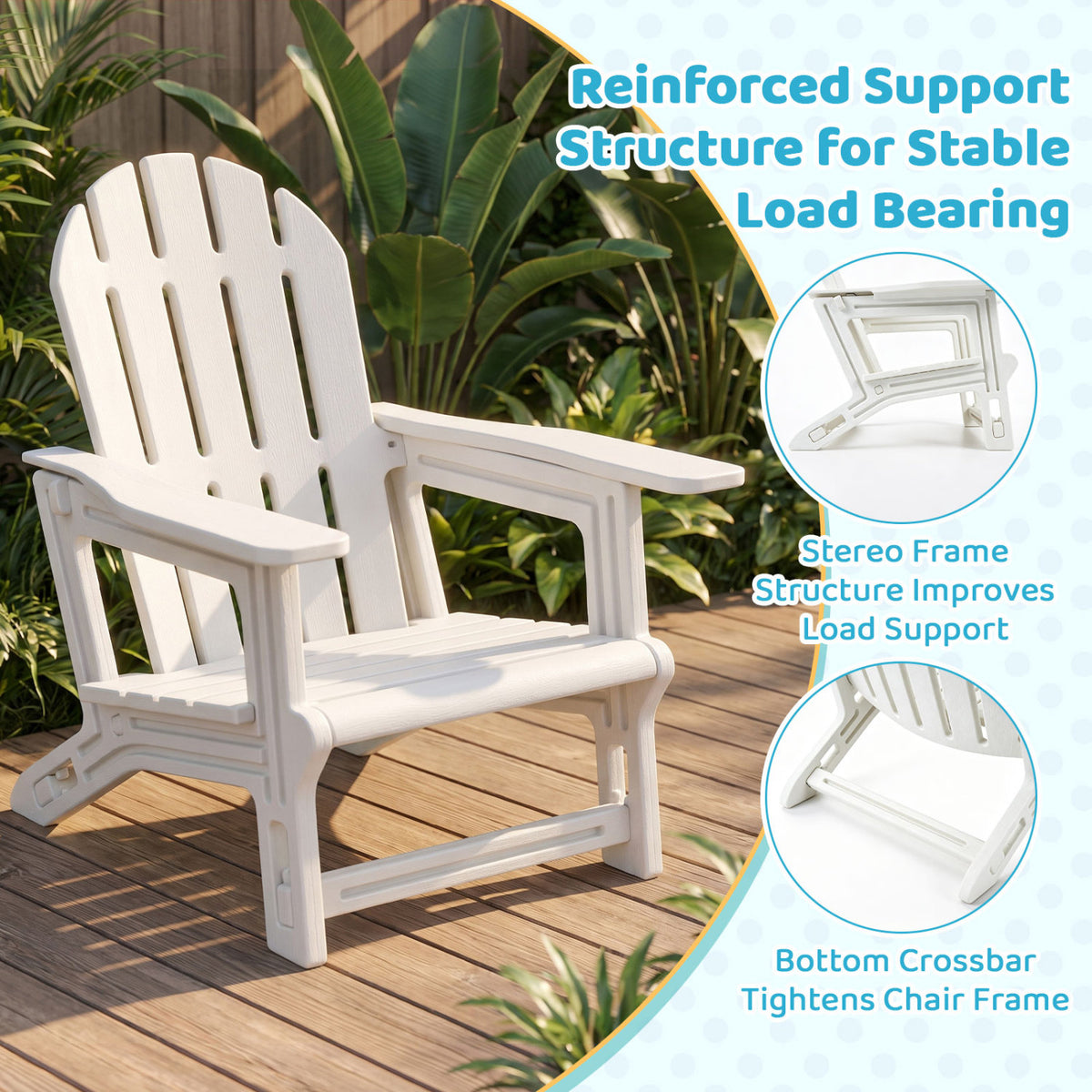 All-Weather Outdoor Kids Patio Seating with Ergonomic Design-White-Adirondack Chairs-DECOROLALA