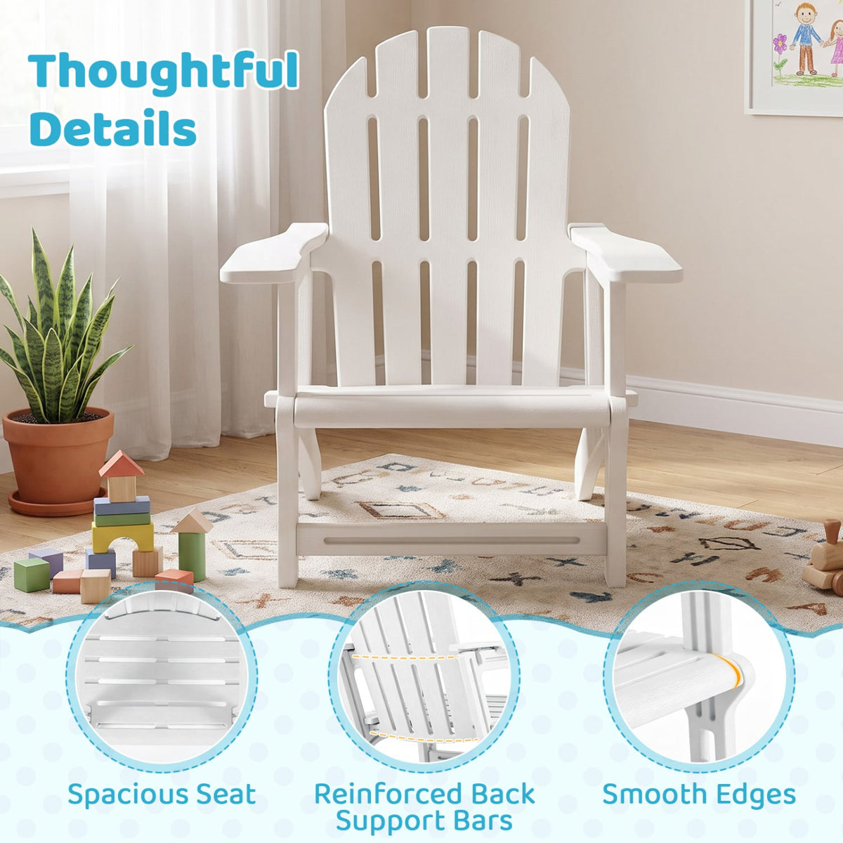 All-Weather Outdoor Kids Patio Seating with Ergonomic Design-White-Adirondack Chairs-DECOROLALA