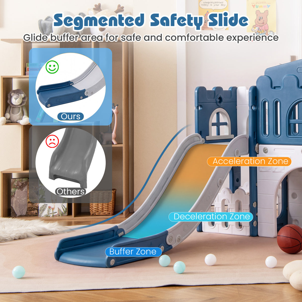 All-in-1 Toddler Slide Playset Playground with Tunnel and Ladder and Basketball