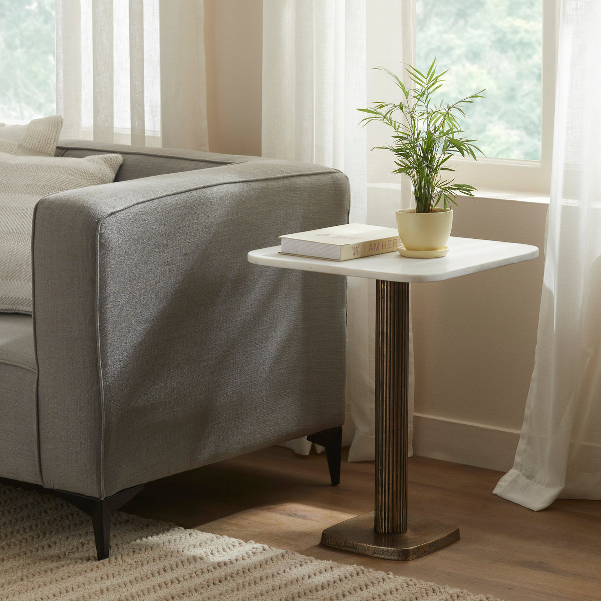 Allard Indoor Cast Aluminum Side Table, Antique Brass-End Tables-DECOROLALA