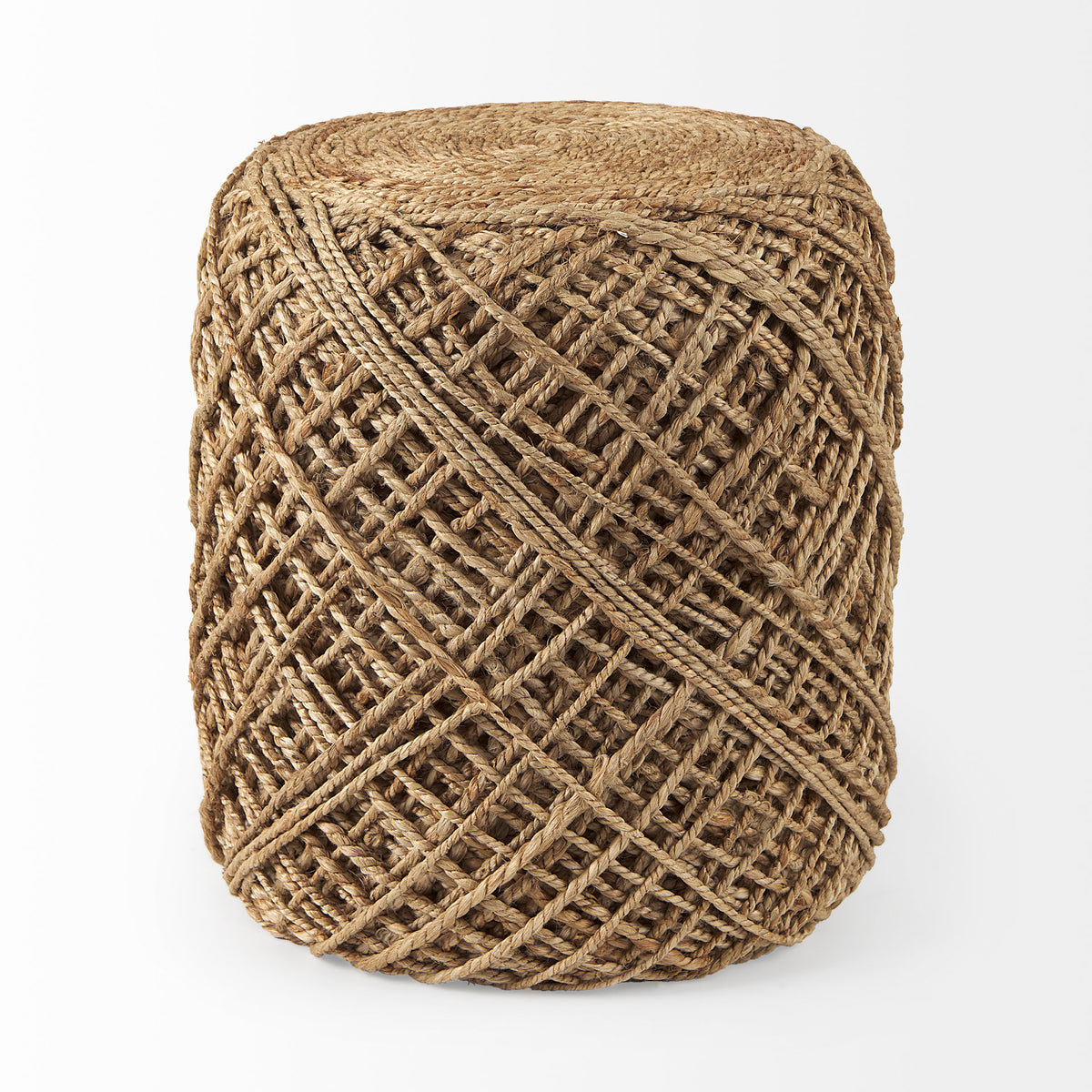 Allium Oatmeal Handwoven Wool Cylindrical Pouf-Poufs-DECOROLALA