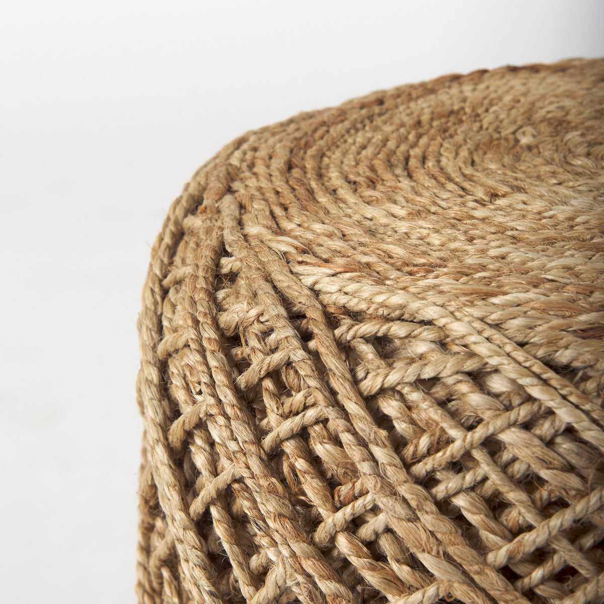 Allium Oatmeal Handwoven Wool Cylindrical Pouf-Poufs-DECOROLALA