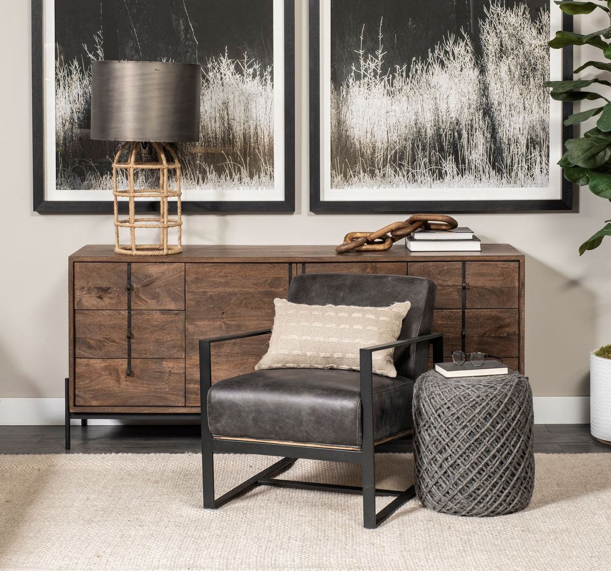 Allium Oatmeal Handwoven Wool Cylindrical Pouf-Poufs-DECOROLALA