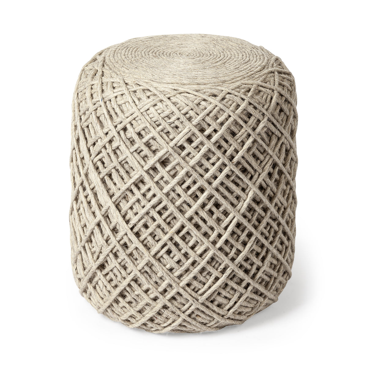 Allium Oatmeal Handwoven Wool Cylindrical Pouf-Poufs-DECOROLALA