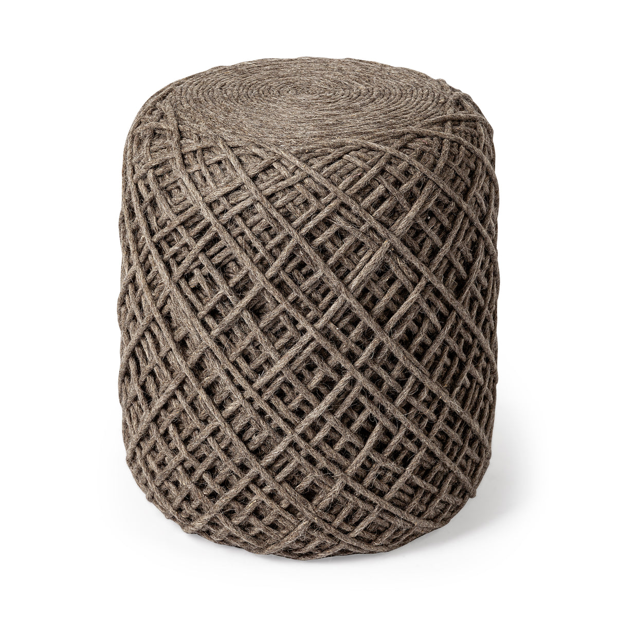Allium Oatmeal Handwoven Wool Cylindrical Pouf-Poufs-DECOROLALA