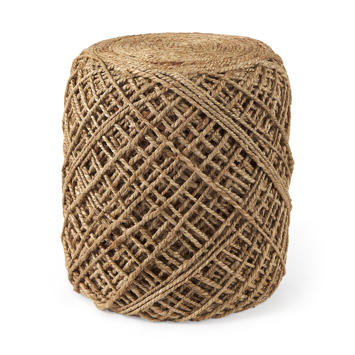 Allium Oatmeal Handwoven Wool Cylindrical Pouf-Poufs-DECOROLALA