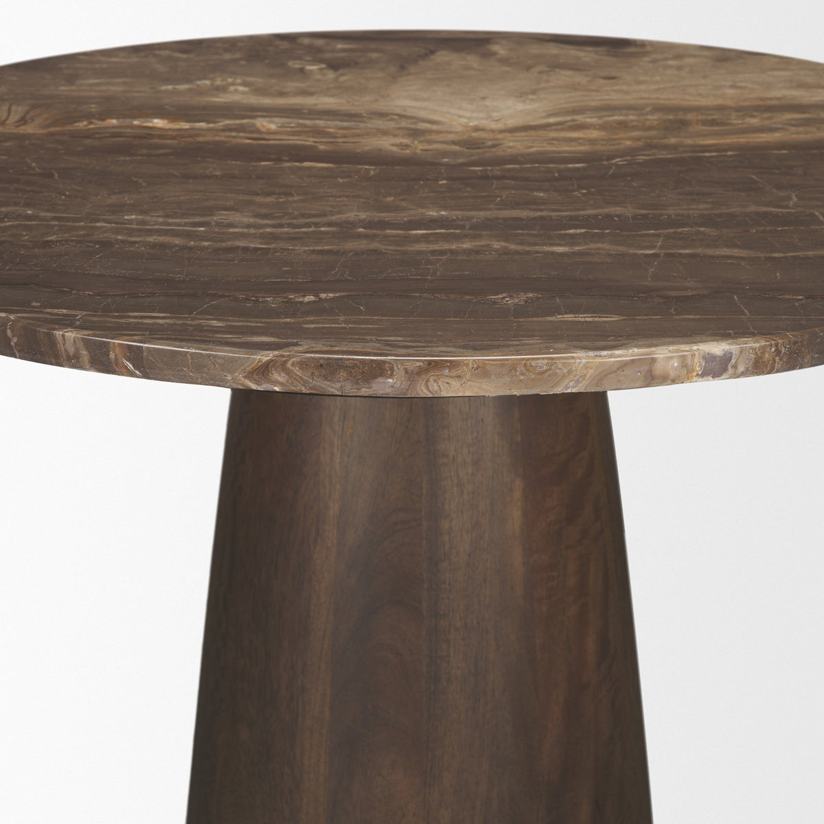 Allyson 32" Round Pedestal Dining Table | Savar Pink Marble & Wood | Seats 2-Dining Tables-DECOROLALA