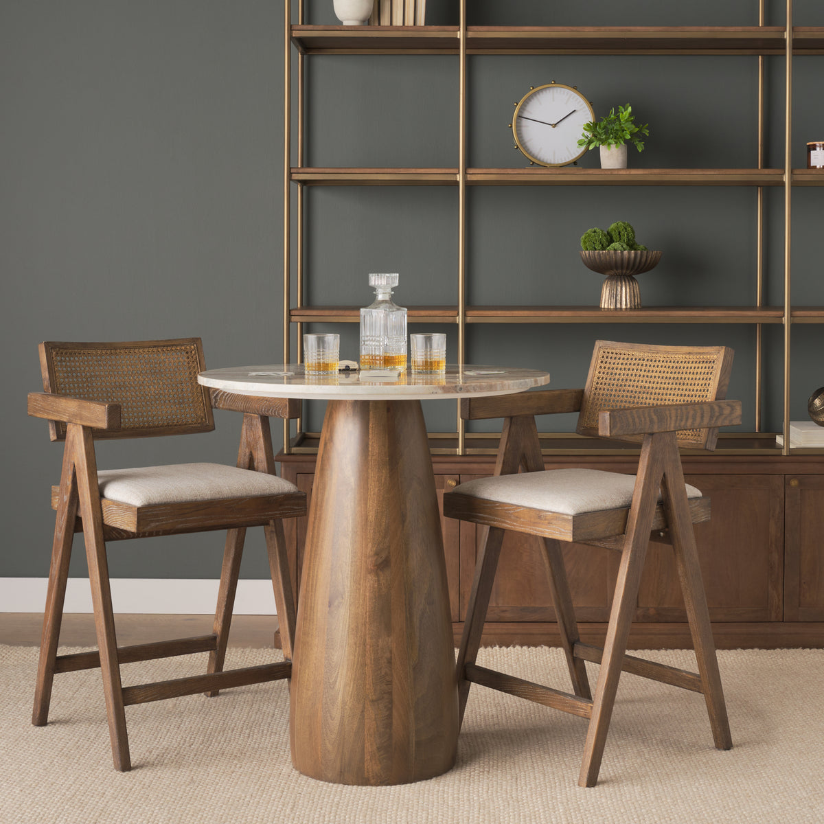 Allyson 32" Round Pedestal Dining Table | Savar Pink Marble & Wood | Seats 2-Dining Tables-DECOROLALA