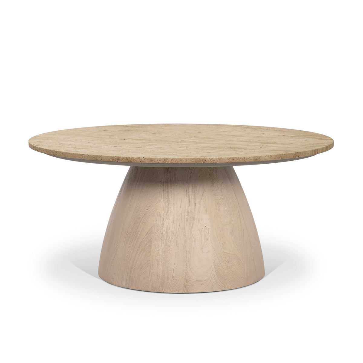 Allyson 36" Light Wood Base w/ Travertine Top Coffee Table-Coffee Tables-DECOROLALA